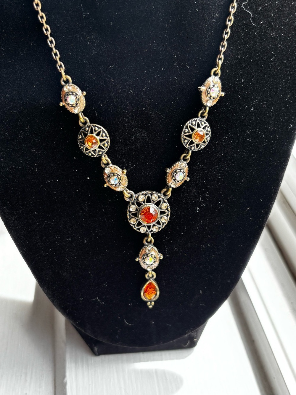 Vintage Nina Ricci Orange Crystal Pendant Necklace
